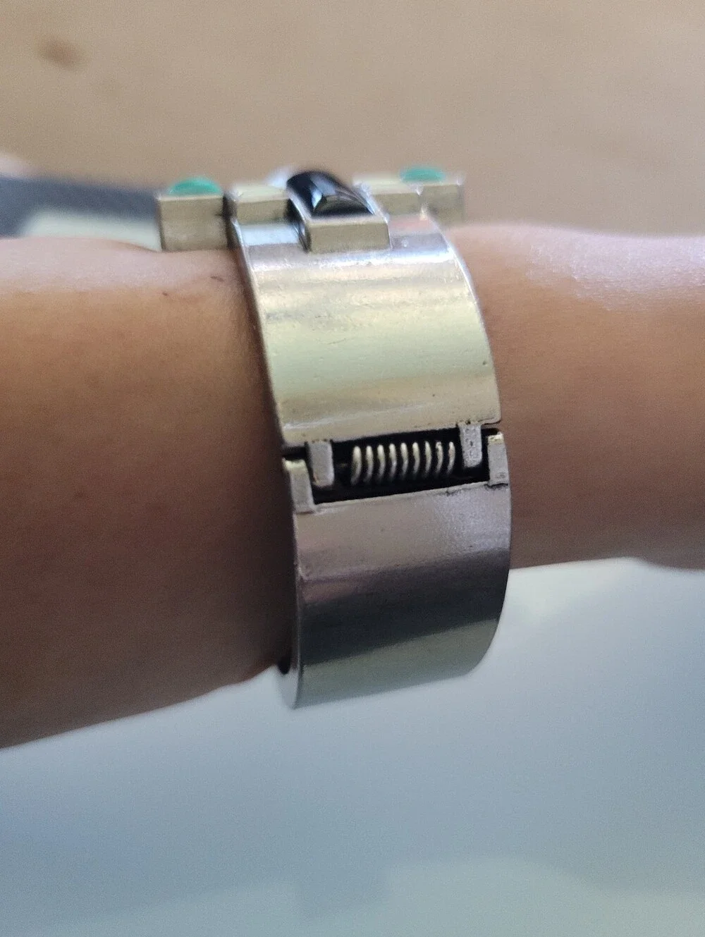 Lia Sophia Geometric Statement Cuff Bracelet Silver Tone Turquoise Black Crystal